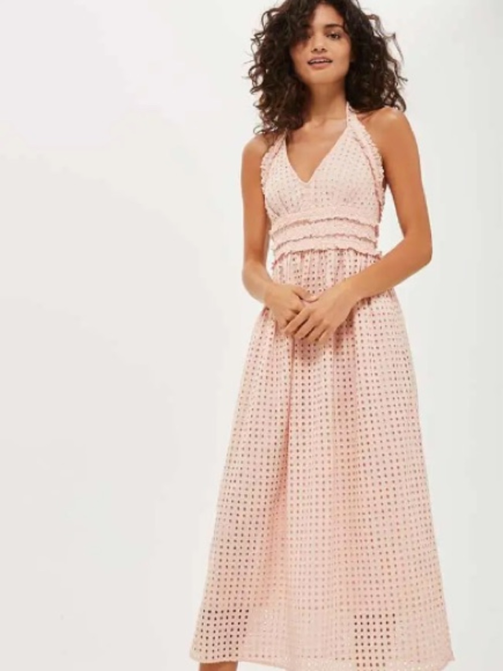 Topshop Women’s Pink Halter Eyelet Maxi Dress